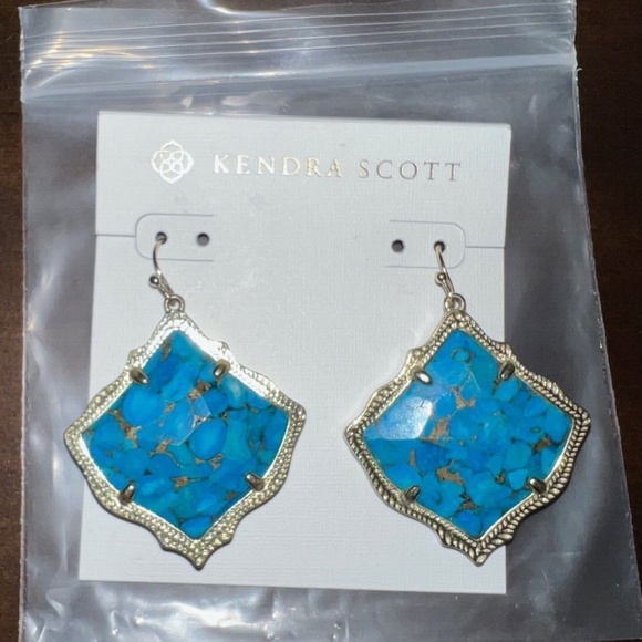 Kendra Scott Kirsten Bronze Veined Turquoise Gold Tone Earrings RARE BRAND NEW - Picture 1 of 4